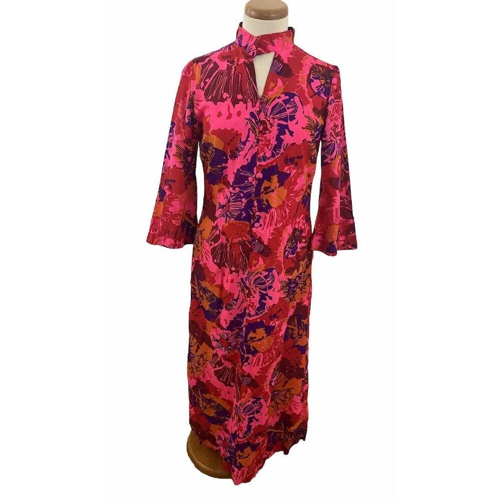 Vintage Kahala Hawaiian Dress Maxi Kimono Asian Inspired Floral Mod